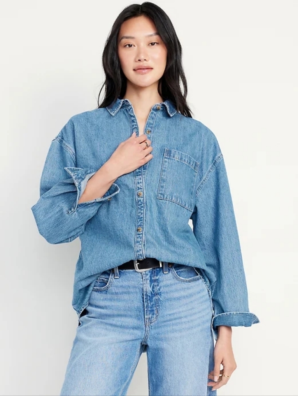 Oversized Boyfriend Button-Down Jean Shirt - XL Tall